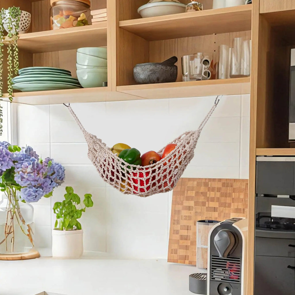 Bohemian Handmade Vegetable Fruit Net Bag, Fruit Basket Net Holder, Cozy Basket, Home Kitchen Hanging Decor, Fruit Storage Bag, Kitchen Organizer, Decorative