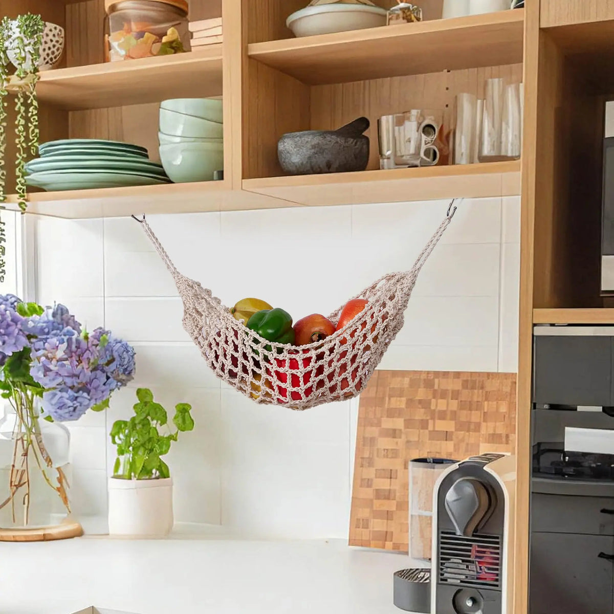 Bohemian Handmade Vegetable Fruit Net Bag, Fruit Basket Net Holder, Cozy Basket, Home Kitchen Hanging Decor, Fruit Storage Bag, Kitchen Organizer, Decorative