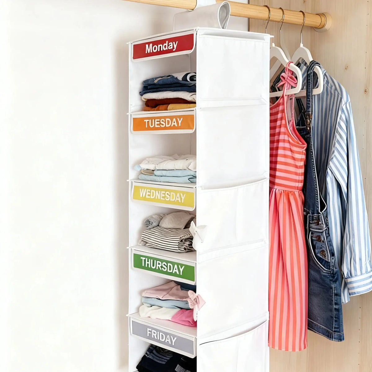 Multi-layer Hanging Clothes Storage Bag, Household Daily Clothing Classification Storage Bag, Monday-to-Friday Clothes Organizer for Home Decor, Dustproof Organizer Clothes Storage Bag with Side Pocket