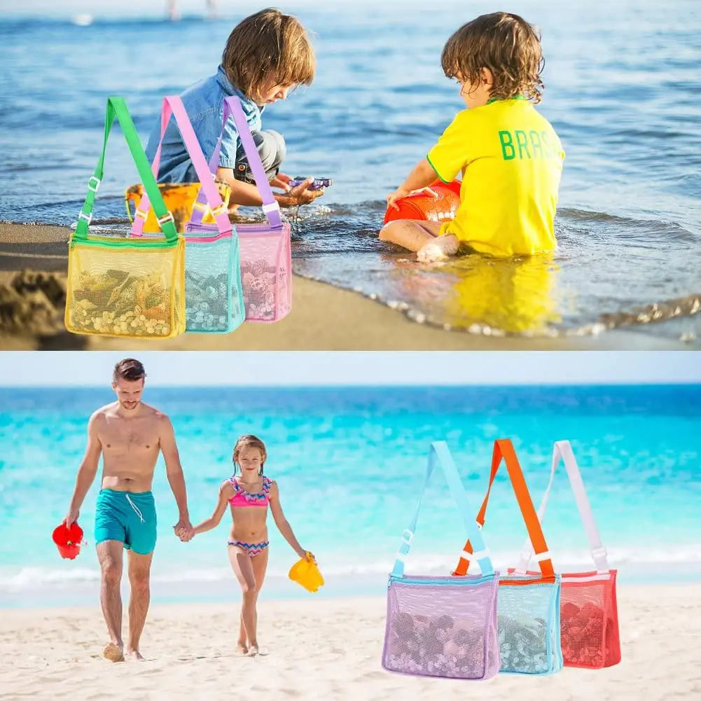 Beach Mesh Bag for Sand Toys and Seashells, Large Capacity Lightweight BPA Free Tote Bag Organiser for Children Beach Activities Adventure, Ideal Shell Storage Net Bag Organizer