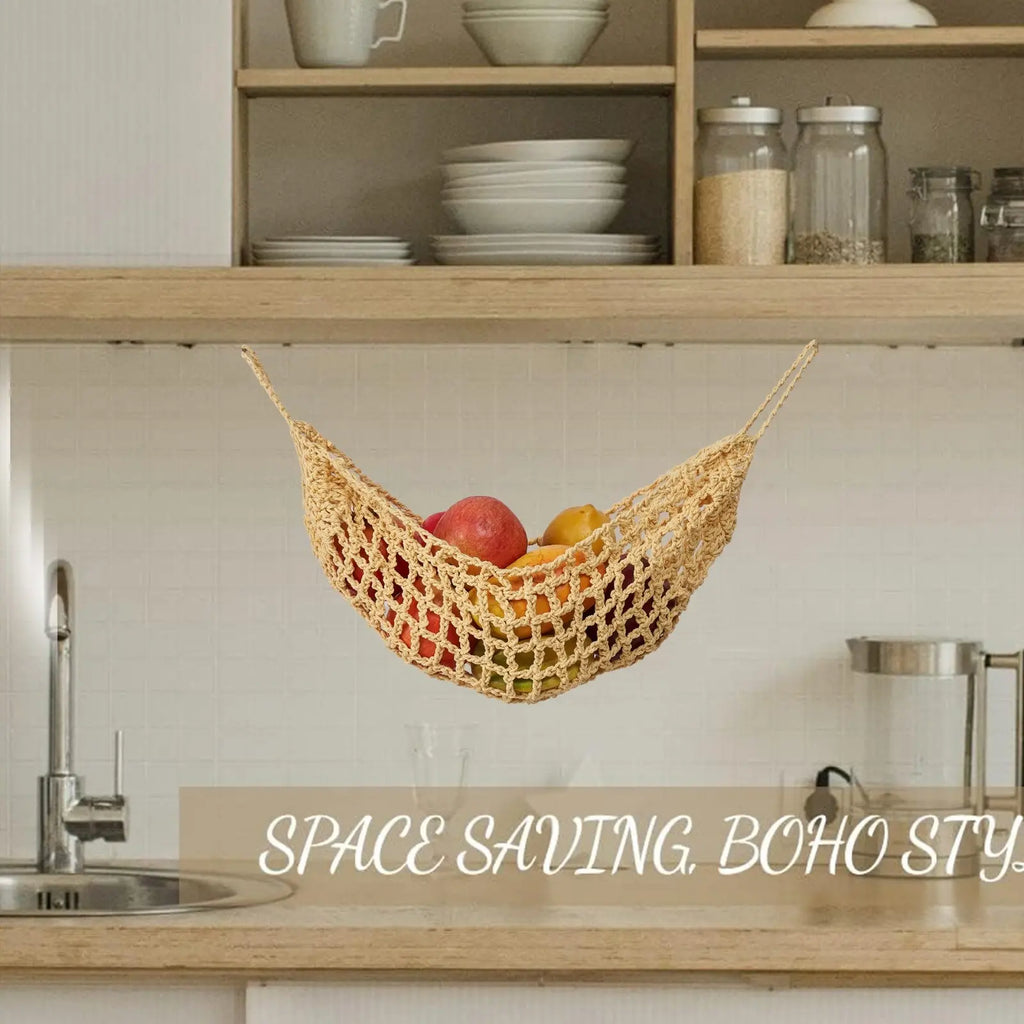 Bohemian Handmade Vegetable Fruit Net Bag, Fruit Basket Net Holder, Cozy Basket, Home Kitchen Hanging Decor, Fruit Storage Bag, Kitchen Organizer, Decorative