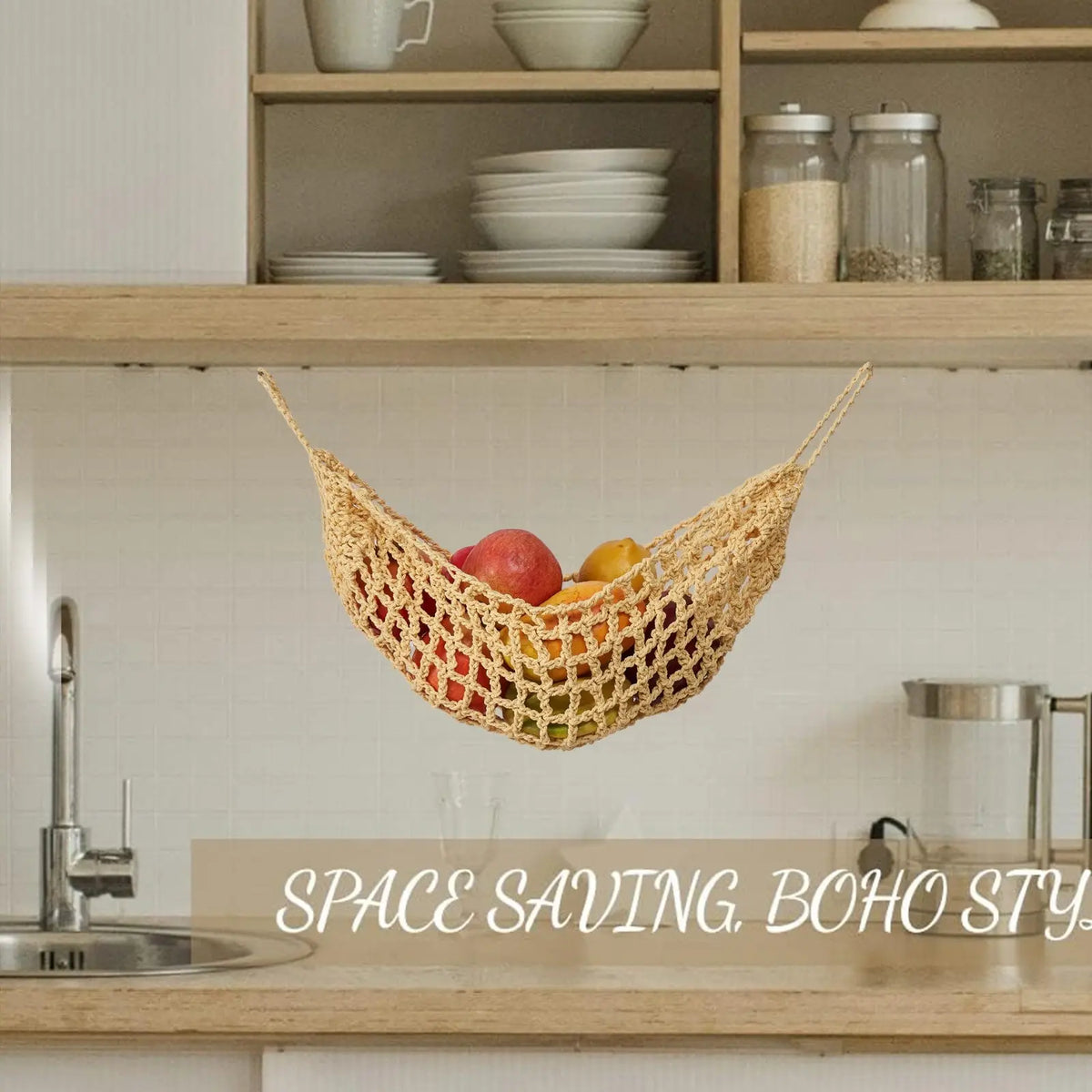 Bohemian Handmade Vegetable Fruit Net Bag, Fruit Basket Net Holder, Cozy Basket, Home Kitchen Hanging Decor, Fruit Storage Bag, Kitchen Organizer, Decorative