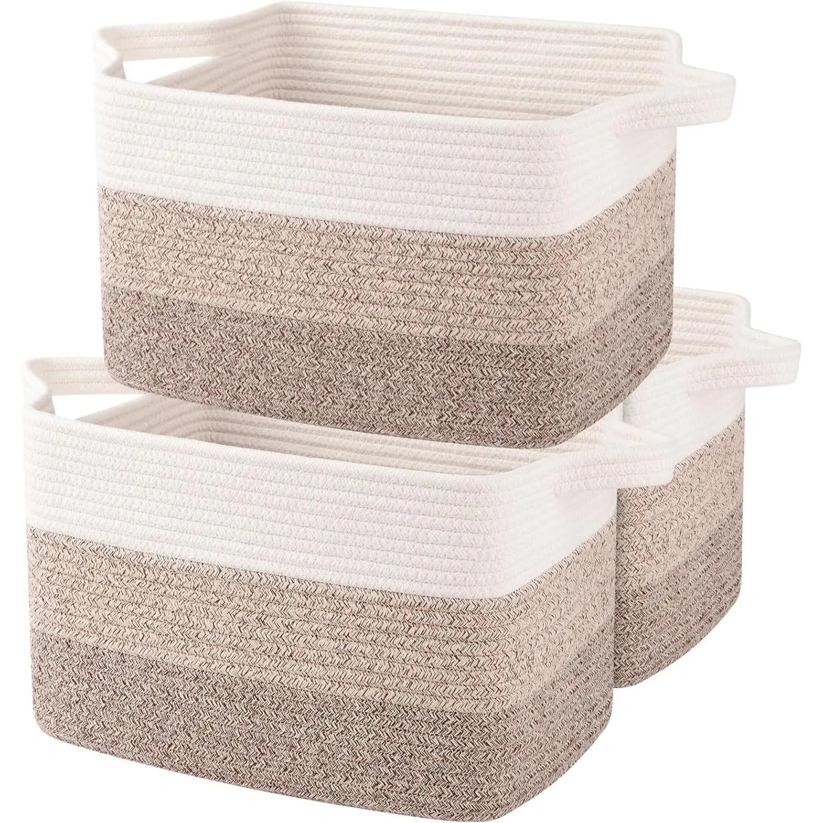 Gradient Yellow Rectangle Woven Cotton Rope Decorative Organizer Storage Baskets (Pack of 3) - Pet Supplies Storage for Organizing, Ideal for Tidy Space, Toys, Bathroom Towels, Nursery Baskets