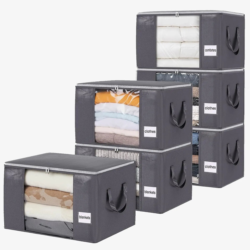 Bedding Storage 90L Blanket Storage Bags 6 Pack Large Foldable Heavy Duty Clothes Containers for Closet, Clothing, Comforters, Bedding, Bed Sheets, Pillows and Toys Organizers
