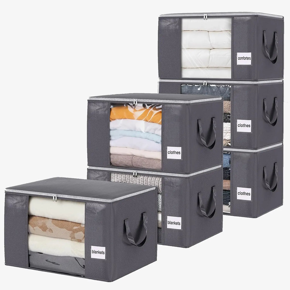 Bedding Storage 90L Blanket Storage Bags 6 Pack Large Foldable Heavy Duty Clothes Containers for Closet, Clothing, Comforters, Bedding, Bed Sheets, Pillows and Toys Organizers