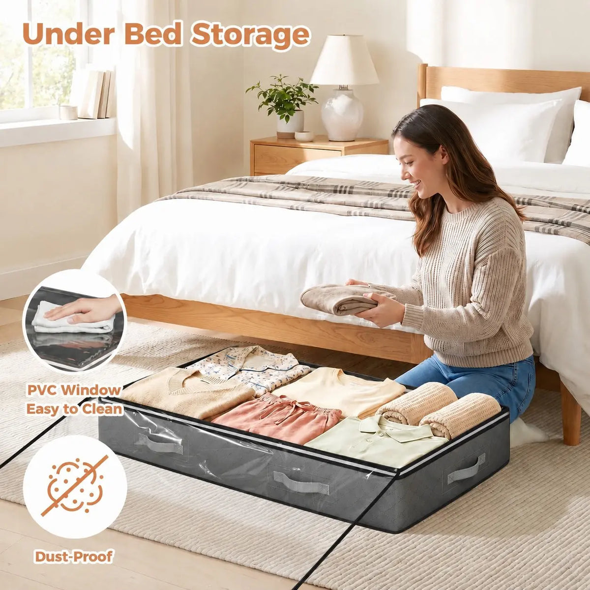 90L Under Bed Storage Containers, Foldable Closet Organizers, Storage Bins, Organizer Bags, Bedding Storage, Space Saving Bags, Fabric Storage Bag for Linen, Blankets, Clothes, Pillows, Wrapping Paper