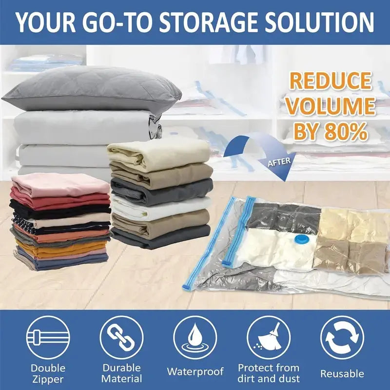 15 Pack Vacuum Storage Bags for Clothes Travel with Rechargeable Pump, Compression Space Saver Bags for Packing Luggage Closet and Seasonal Storage Organization Pockets Resealable Zipper Pouches
