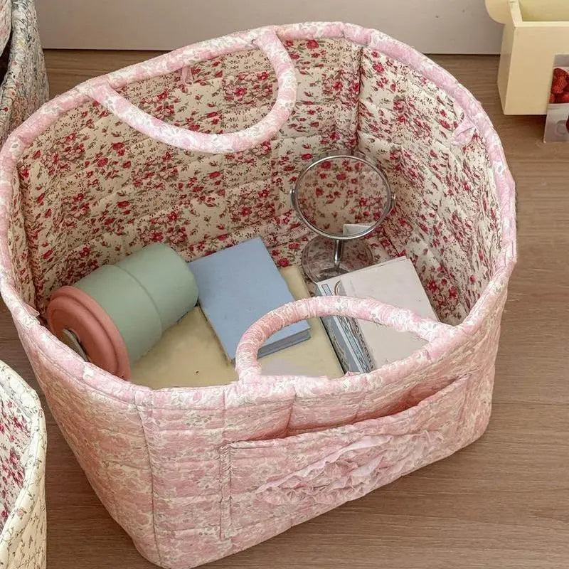 car Storage Basket, floral Fabric quilted basket for Clothes Toys & Blankets Car Trunk Organizer Backseat Storage Machine Washable Large Capacity Woven Design room clutter organization daily use item summervibes large capacity clothes
