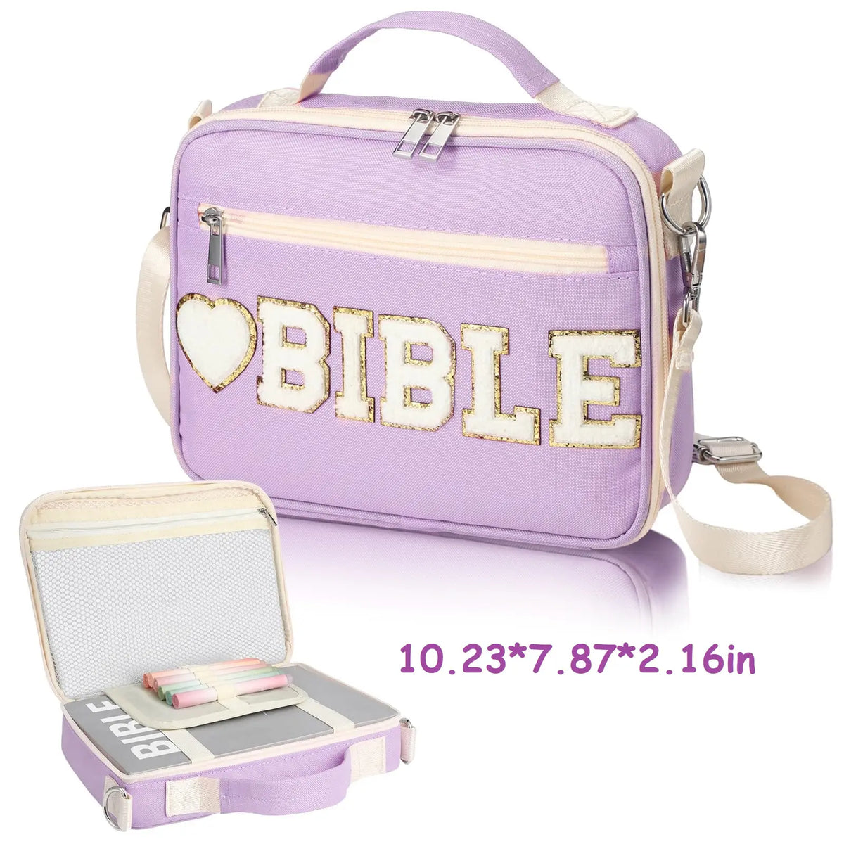 Gejoy Bible Cover Case for Women, Christian Bible Bag with Shoulder Strap Canvas Tote Bag Carrying Bag Gift for Teenagers Girl Student, Bible Study Supplies, Church Bible Case