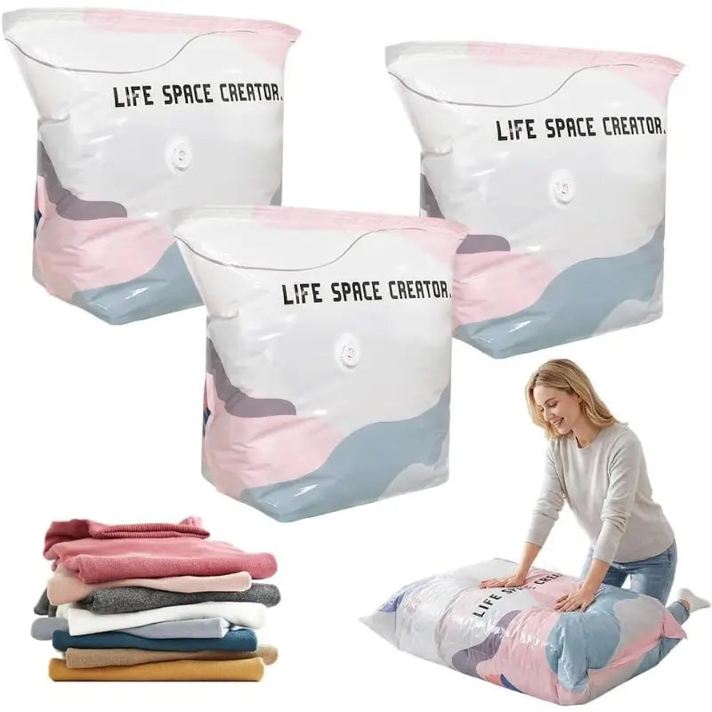 No Air Pump Needed Vacuum Storage Bags Press to Seal Reusable Heavy Duty Compression Bags Moisture Dust Resistant Multiple Sizes Mixed Pack For Off-Season Clothes Bedding Quilts Blankets Storage Organiser