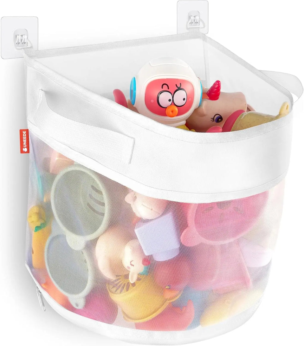 UNEEDE Mesh Bath Toy Organizer - 4 Gal Fine Mesh Basket Home Organizers, Quick-Access Quick-Dry Bathtub Holder for Babies, Shower Caddy