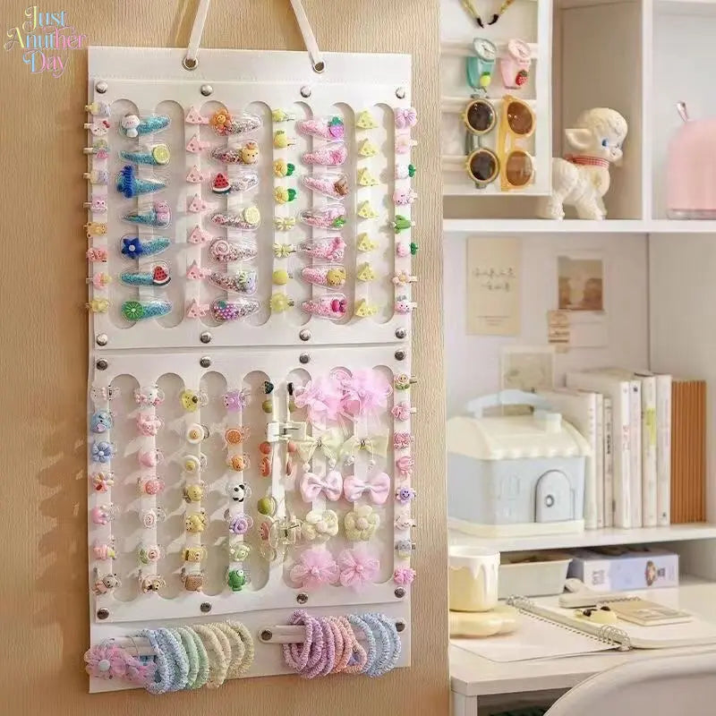 Punch-free Wall Mount Felt Hair Accessories Storage Bag, Multi-slots Large Capacity Hanging Organizer for Girls Bow Barrettes, Shark Clips, Hair Bands & Kids Headwear, Dorm Dresser Space-saving Hairpin Display Rack