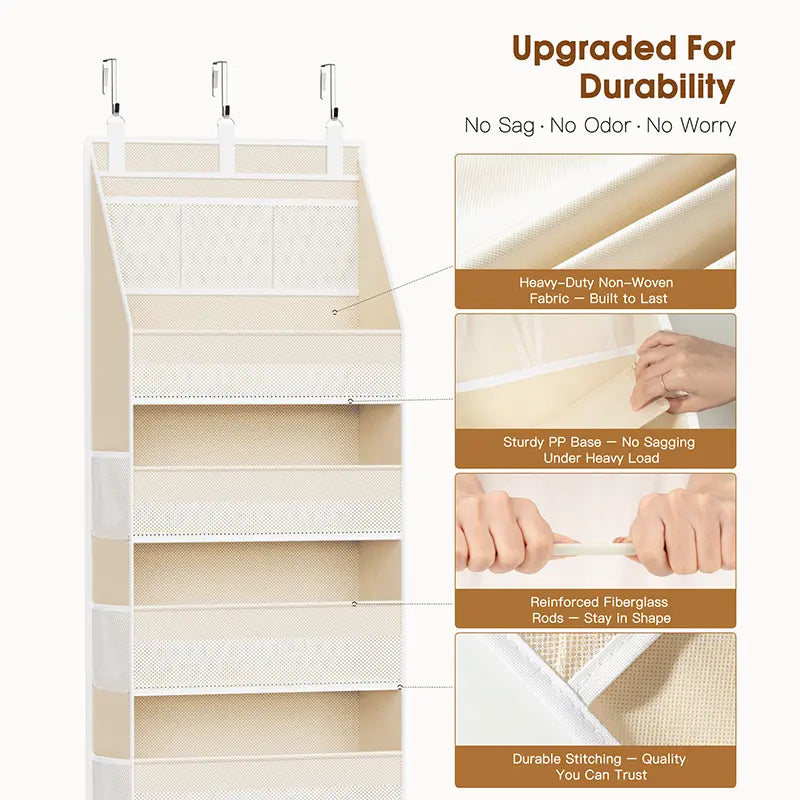 Criusia Heavy Duty Over-the-Door Multipurpose Storage Bag - Non-Woven Dustproof Organizer, 50 lbs Load Capacity, 6 Large Front Pockets, 10 Side Pockets, Snap Hook, Home Storage for Baby Nursery, Small Room, Bathroom Toiletries Organization Needs