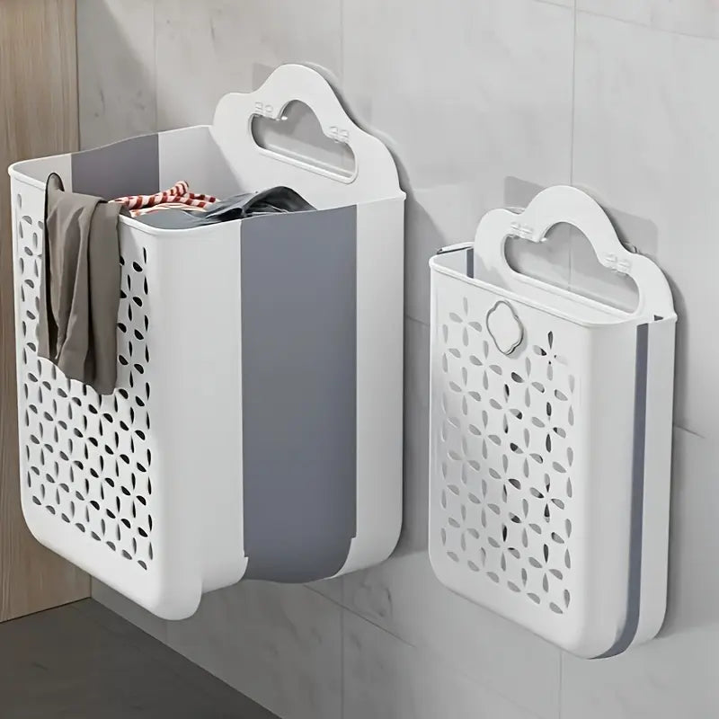 1 foldable storage basket, Collapsible baskets, wall-mounted extendable storage basket that saves space and is convenient to carry, it can be hung on the wall or placed on the floor, used to store clothes, toys, bathroom accessories