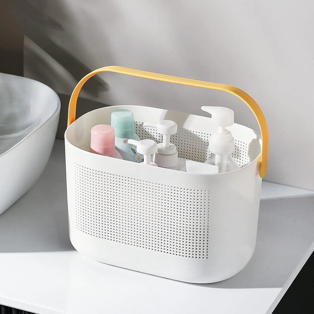 Plastic Storage Baskets with Handles, Shower Caddy Shelf Organizers Basket for Bathroom, Kitchen, Dorm Room, Yellow