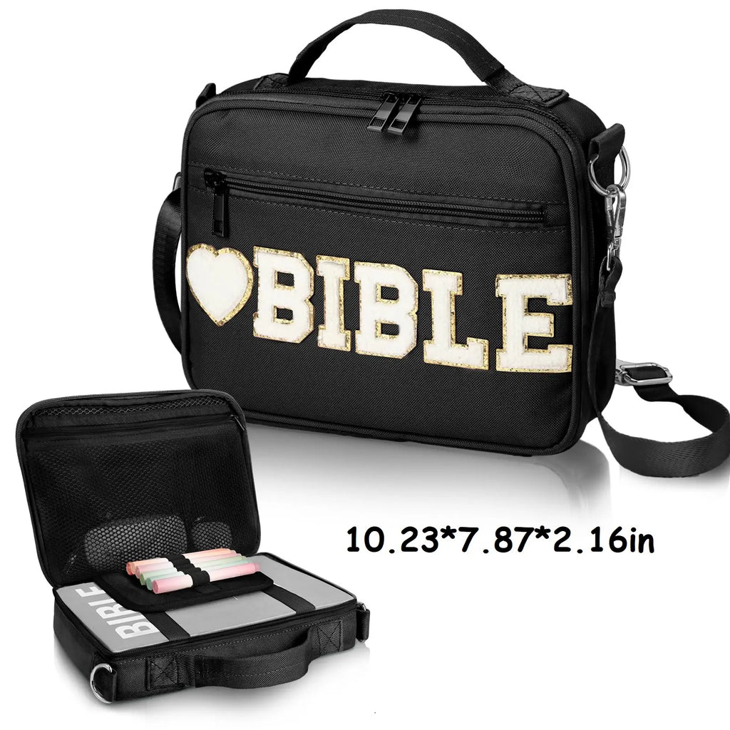 Gejoy Bible Cover Case for Women, Christian Bible Bag with Shoulder Strap Canvas Tote Bag Carrying Bag Gift for Teenagers Girl Student, Bible Study Supplies, Church Bible Case