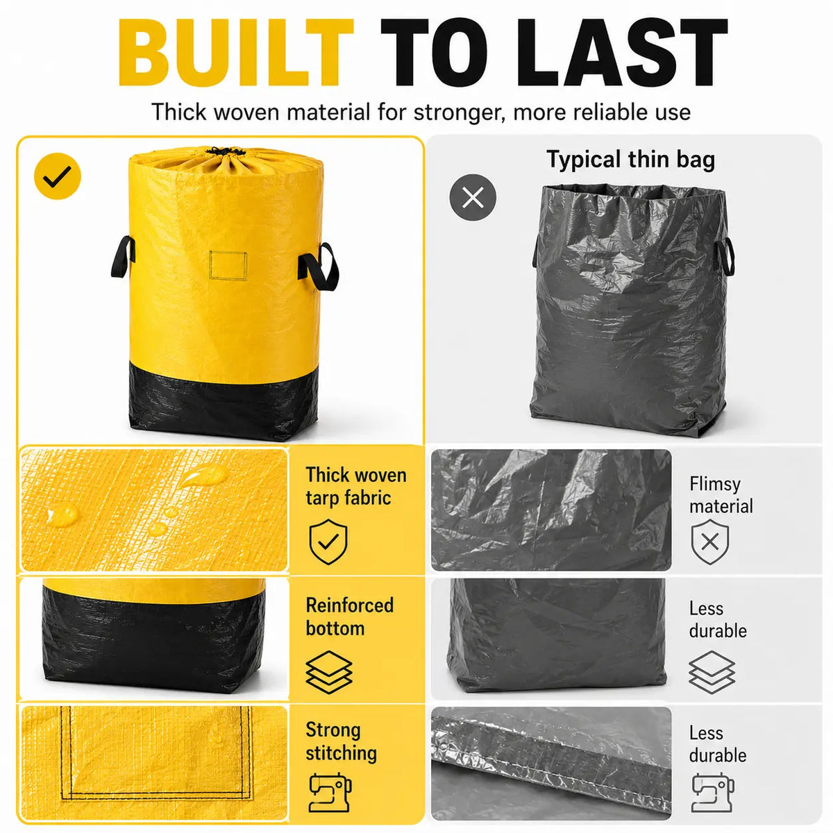Extra Large Moving & Storage Bags (L, XL Sizes) - Waterproof, Sturdy, Solid, Heavy Duty Totes with Handle, Reinforced Handles, Foldable - Ideal for Bulky Items, Clothes, Blankets (Camping & Hiking Sleeping Gear)