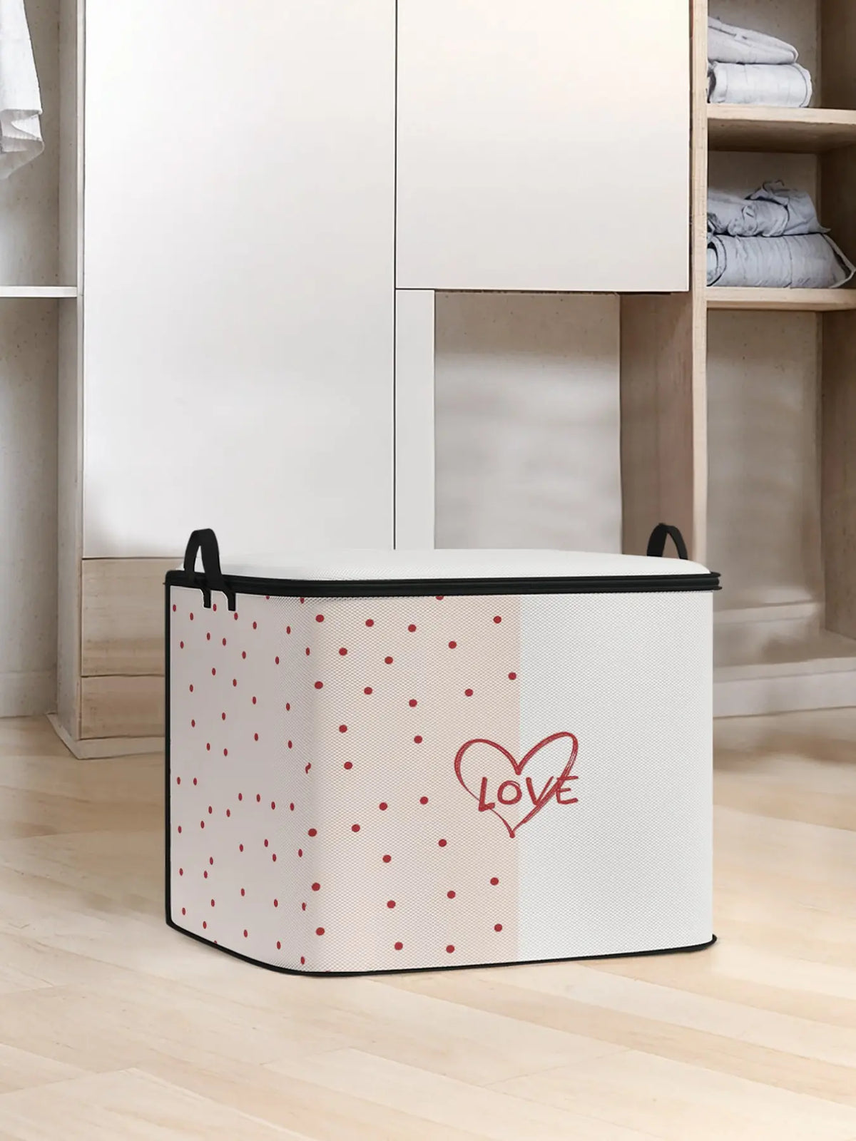 Heart Printed Thick Quilt Storage Bag, Blanket Storage, Cute and Practical Kids Bedding Organizer, Organizer Storage Supplies, Durable Material, Easy Carry Handle, Home Use, Valentine's Day Gift