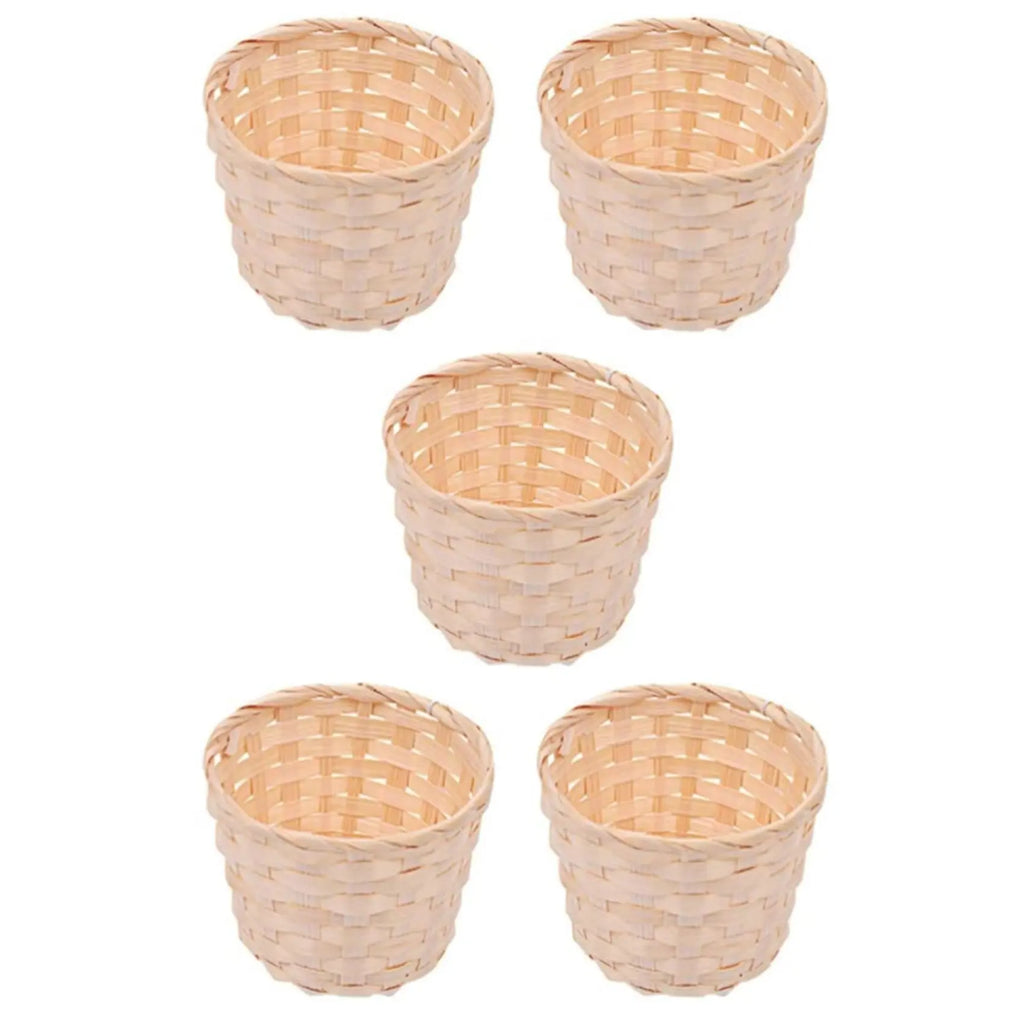 5PCS Bamboo Woven Mini Baskets - Handleless, Durable, Decorative Organisers with Natural Look for Kitchen Food Storage, Party Favors (7.5X6cm) Home Supplies (Decorative Role Included)