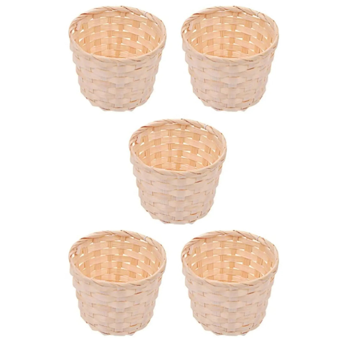 5PCS Bamboo Woven Mini Baskets - Handleless, Durable, Decorative Organisers with Natural Look for Kitchen Food Storage, Party Favors (7.5X6cm) Home Supplies (Decorative Role Included)