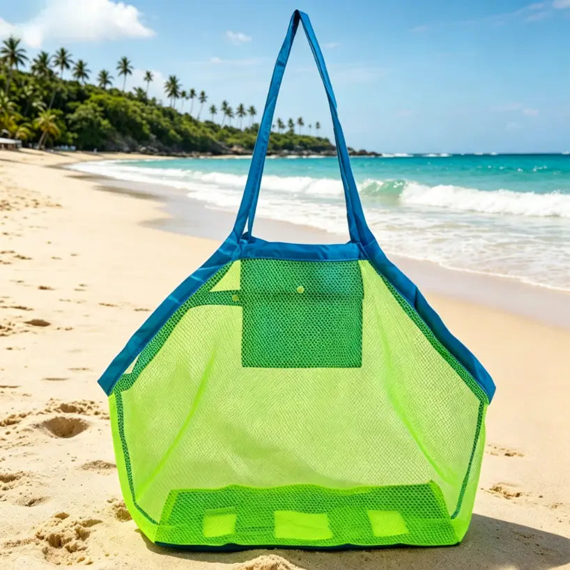 Foldable children's beach bag, toy storage bag, sand digging tool and miscellaneous items quick storage mesh bag, extra large mesh bag