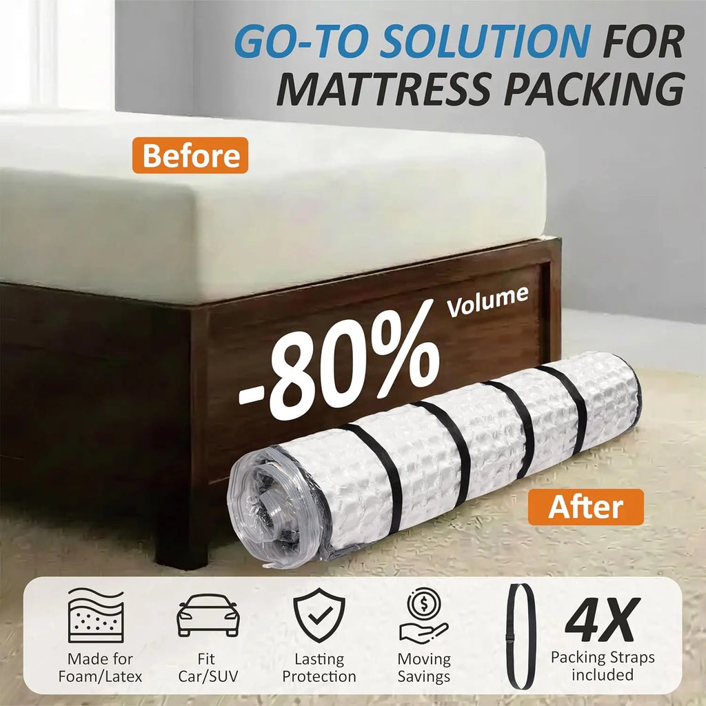 Heavy Duty PA+PE Blend Mattress Vacuum Seal Bag with Adjustable Straps, Double Zip, Foldable Dustproof Portable Storage Bags, Moving Compression Protection & Organization Aid for Vacuum Cleaner Use