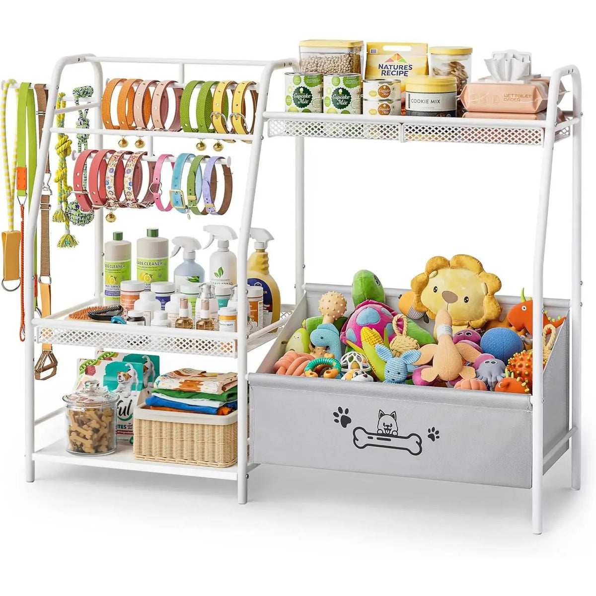 Large Modern Metal-Oxford Fabric Storage Basket with Iron Frame, 50cm Trapezoid Organizer Box with Leash Hooks, Toy Storage Holder for Pet Lovers, Wide Slant Living Room Home Organizer Essential