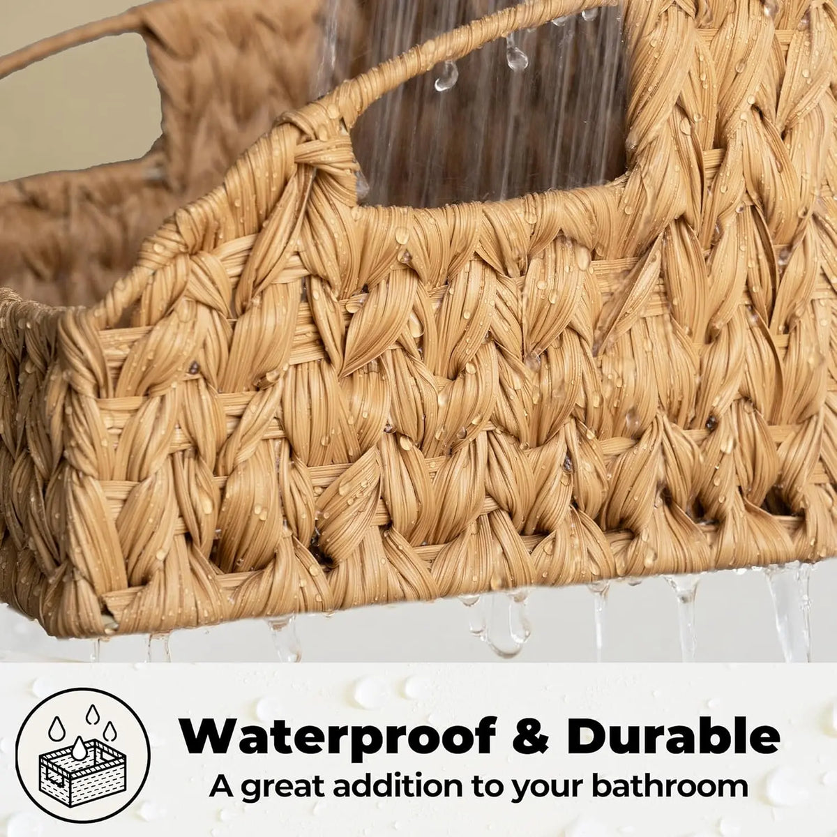 2-Pack Natural Trapezoid Woven Storage Baskets with Handles for Shelves, Pet Supplies Organiser for Dog & Cat Collars/Harnesses/Leads, Kitchen-Ready Plastic-Metal Accent Decorative Baskets, Shelf, Toilet