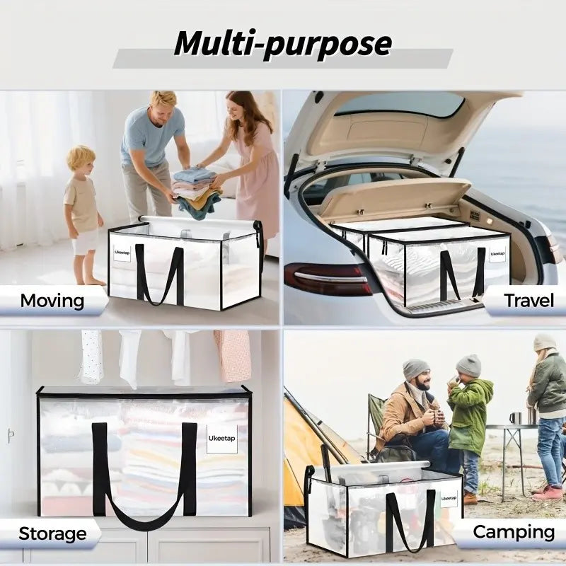 8-Piece Large Heavy-Duty Storage Bags, Transparent Lidded Boxes with Reinforced Handles, Durable Zipper Pouches for Clothes, Dorms, University Supplies