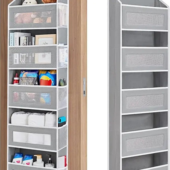 Heavy Duty 6-Tier Over-The-Door Organizer, Grey Single-Pack with Mesh Pocket View (Mesh Finds Fast), Anti-Tilt Quick Hang Setup, 48lbs Capacity Space Boost for Bathroom, Kitchen