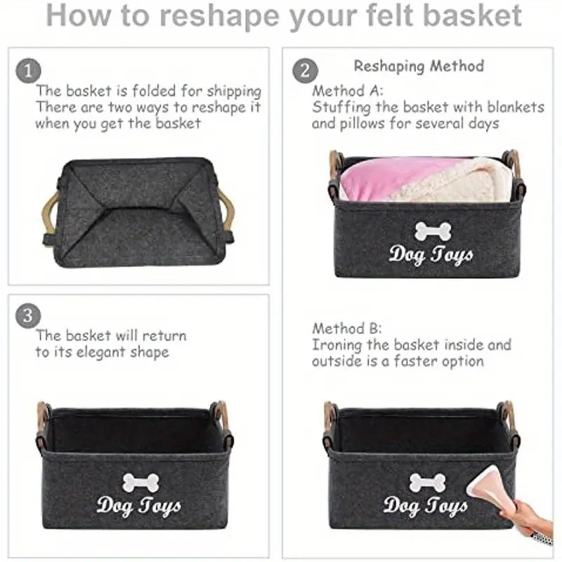 Dog Toy Basket, Specially Designed for Dog Toy Storage, Collapsible Dog Toy Box with Handle, Perfect for Storing Pet Toys and Accessories, Organiser, Foldable Storage Basket, Organizing Baskets