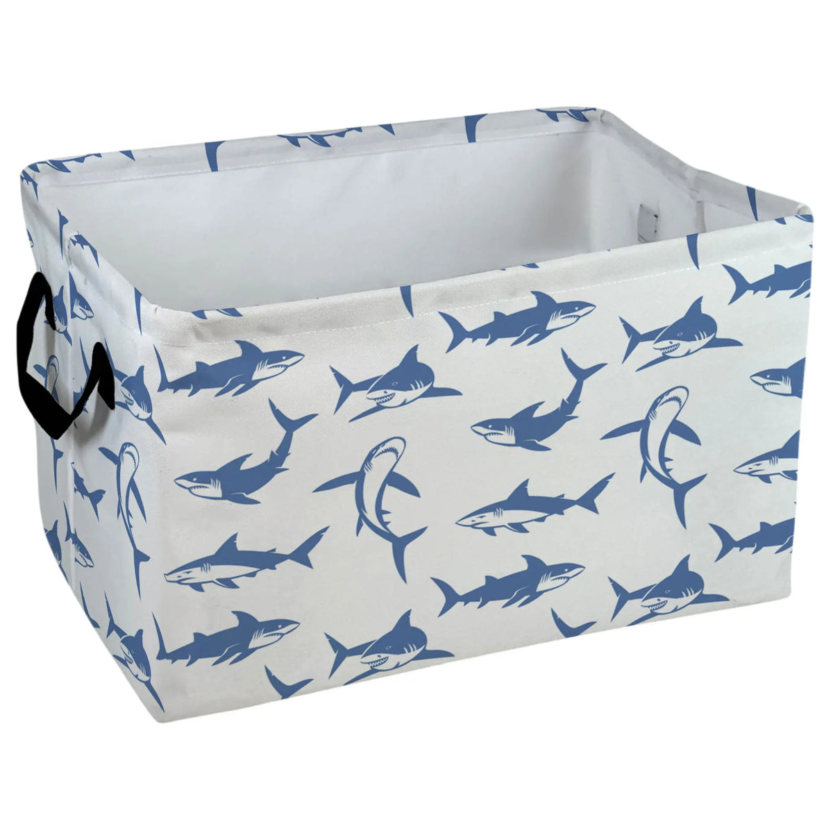 Foldable Rectangular Blue Fish Basket Storage Bin - Laundry Organizer Shelf for Room Decor, Indoors, Teacher Gift