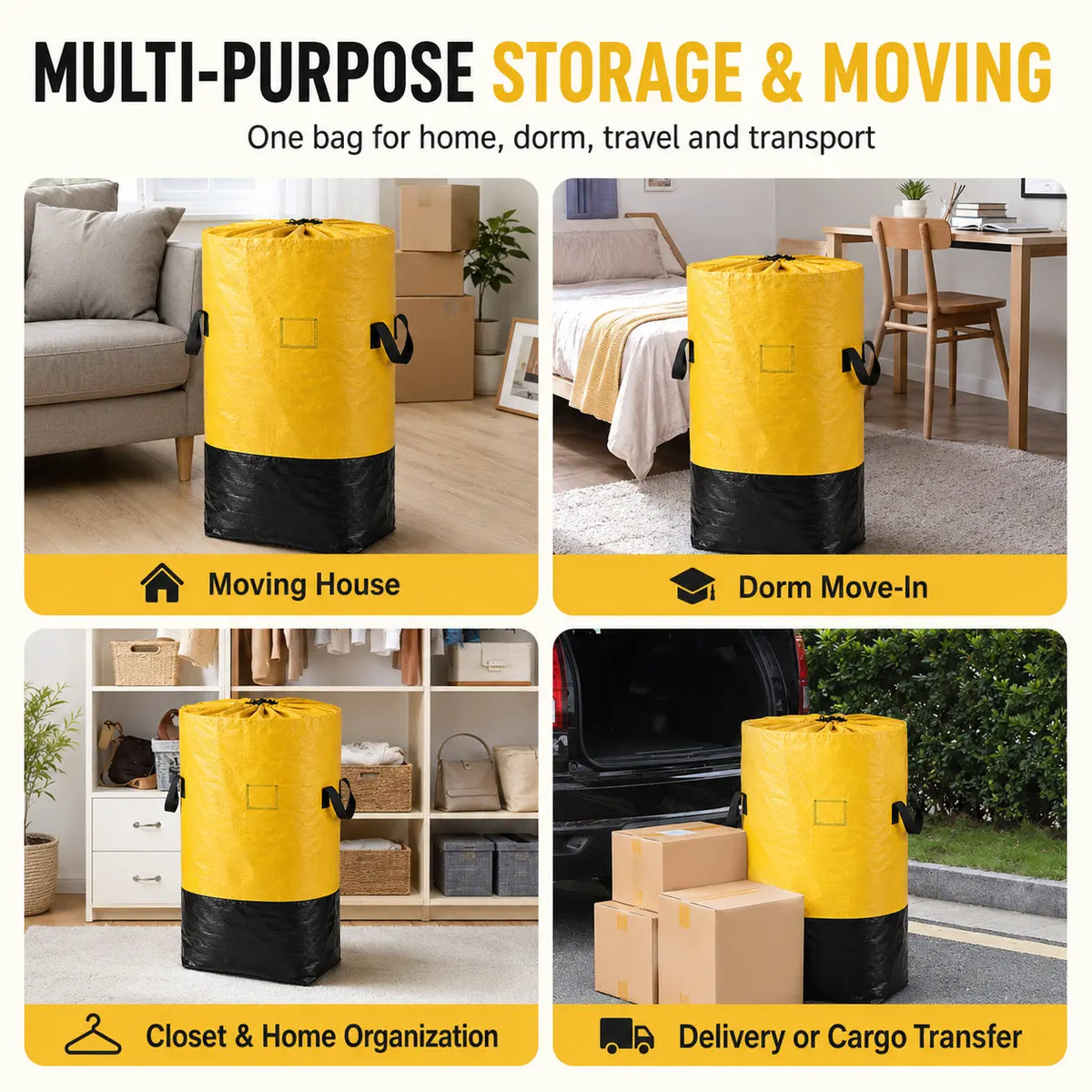 Extra Large Moving & Storage Bags (L, XL Sizes) - Waterproof, Sturdy, Solid, Heavy Duty Totes with Handle, Reinforced Handles, Foldable - Ideal for Bulky Items, Clothes, Blankets (Camping & Hiking Sleeping Gear)