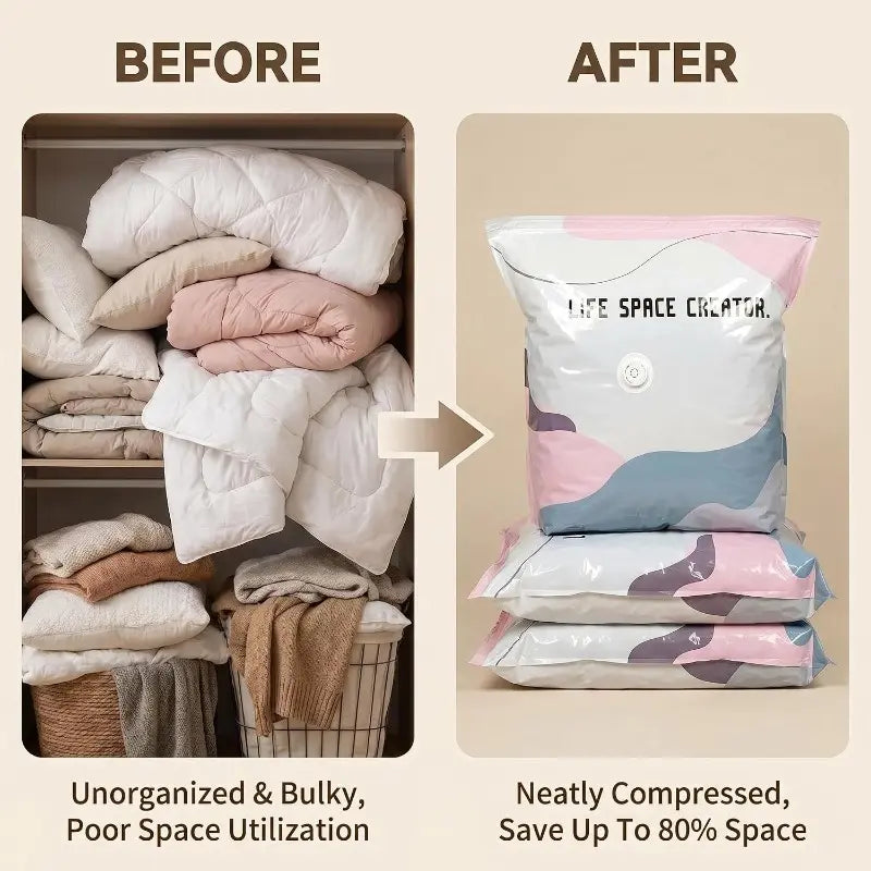 No Air Pump Needed Vacuum Storage Bags Press to Seal Reusable Heavy Duty Compression Bags Moisture Dust Resistant Multiple Sizes Mixed Pack For Off-Season Clothes Bedding Quilts Blankets Storage Organiser
