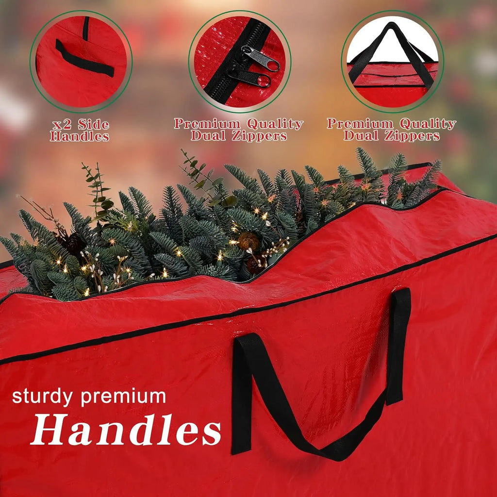 Extra-Large Christmas Tree Storage Container, 600D Waterproof Oxford Cloth Organiser - Adjustable, Fits Up to 7.5 Ft Trees, Heavy Duty, Anti-Tear, Reinforced Handle, Dual Zipper, Wide Opening, Exterior Pockets, Buckle, UV Protection for Garage Use