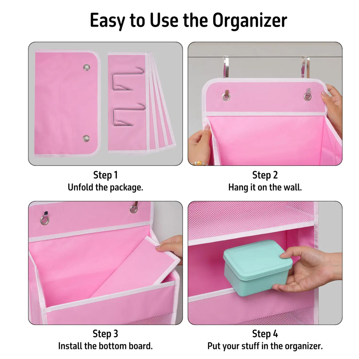 Heavy Duty Over Door Organizer, Hanging Organizer Storage with 4 Large Capacity Pockets, Closet Bathroom Nursery Bedroom Hangable Multicolor