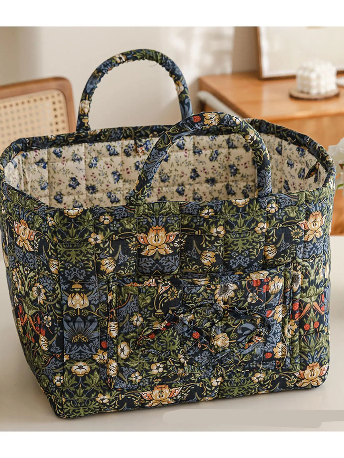 Floral Pattern Flower Fabric Storage Tote Basket, Portable Underwear Organizer, Organizing Baskets, Home Organization for Kitchen Bathroom Bedroom Living Room Office, Decorative Storage Basket