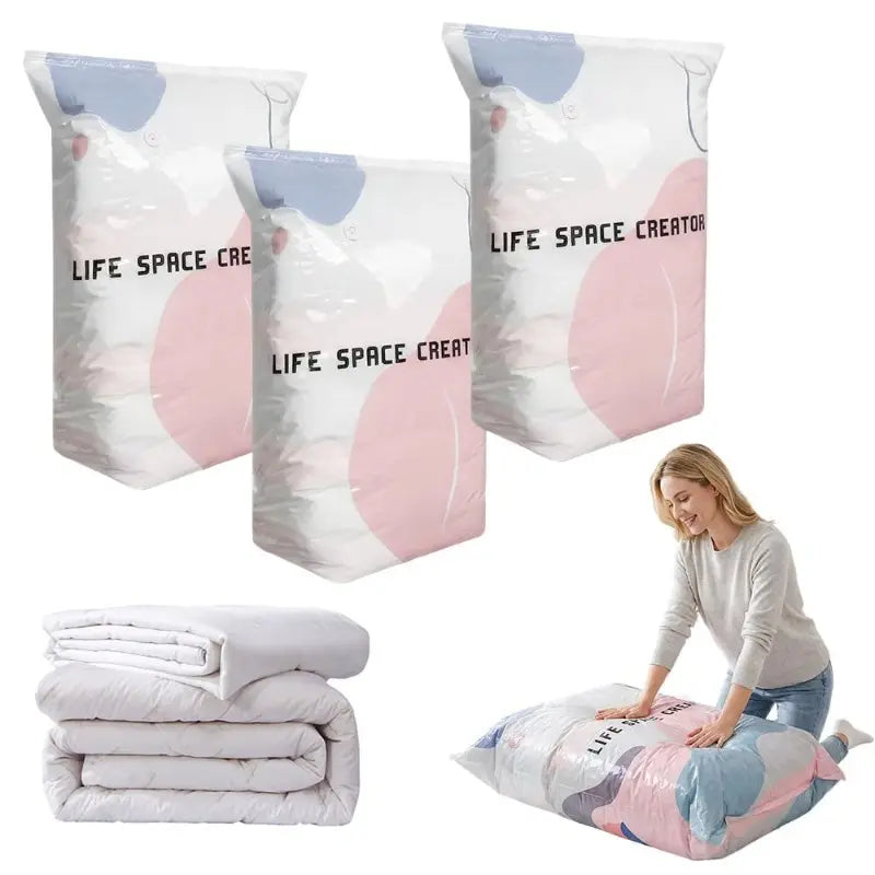 No Air Pump Needed Vacuum Storage Bags Press to Seal Reusable Heavy Duty Compression Bags Moisture Dust Resistant Multiple Sizes Mixed Pack For Off-Season Clothes Bedding Quilts Blankets Storage Organiser