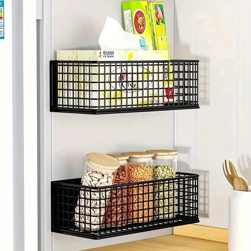Large Magnetic Iron Large Storage Basket for Refrigerators, Microwaves & Washing Machines - Versatile Kitchen Organizer with Hollow Design, Pantry Organizer, Organizing Baskets