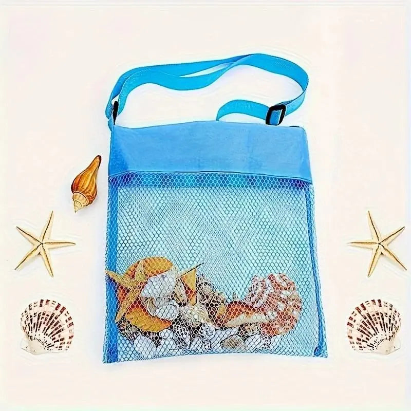 Beach Toy Bag for Shell Collection, Adjustable Shoulder Strap Storage Bag, Summer Travel Beach Party Accessory for Boys and Girls, Mesh Storage Bag, Travel Organization Pouch, Organizer Pouches, Storage for Organizing