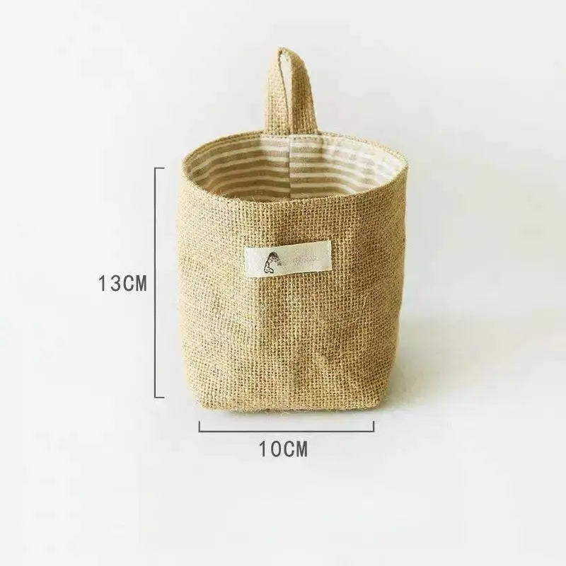 2 Pack Natural Jute Linen Hanging Storage Baskets, Wall Mount Small Hanging Organizer Pouches, Multifunctional Rustic Fabric Hanging Storage Bags for Bathroom, Bedroom, Door, Closet & Desk Small Sundries Organizing