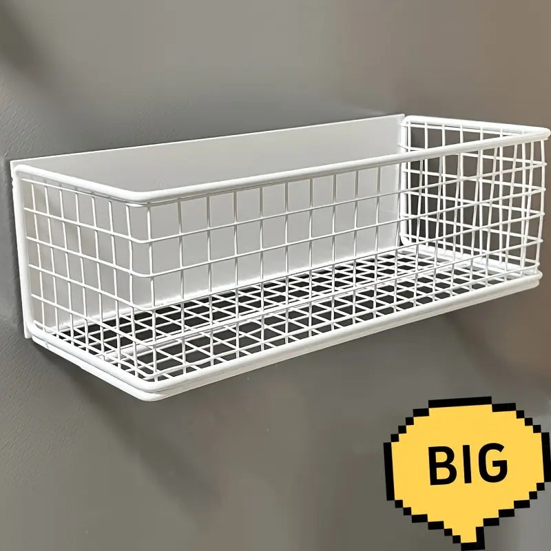 Large Magnetic Iron Large Storage Basket for Refrigerators, Microwaves & Washing Machines - Versatile Kitchen Organizer with Hollow Design, Pantry Organizer, Organizing Baskets