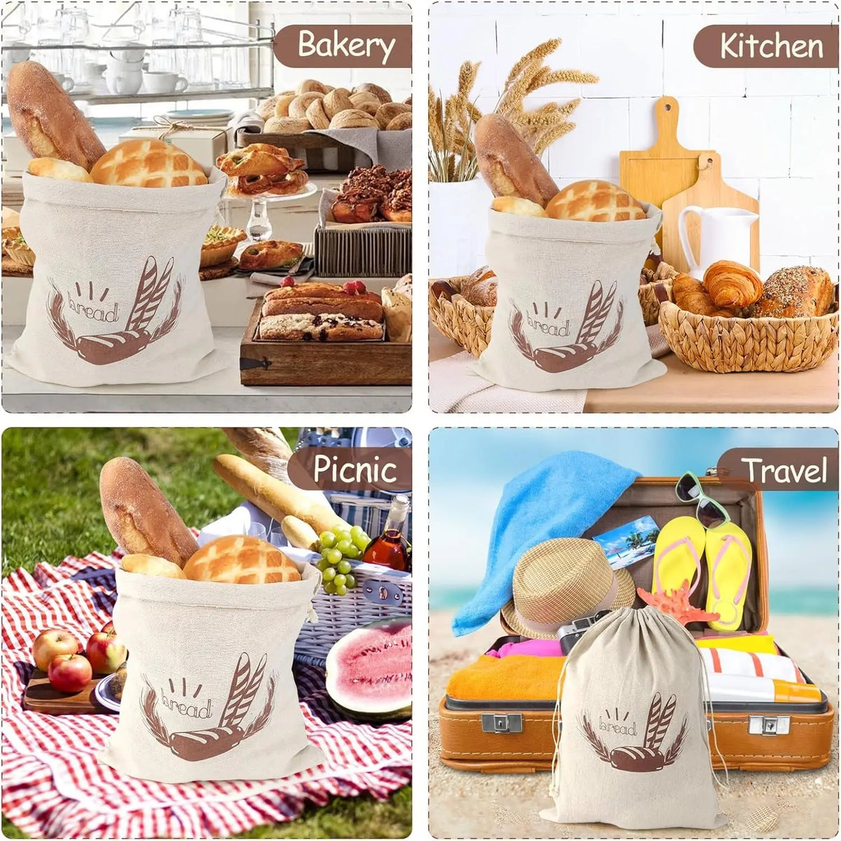 4Pcs Linen Bread Bags With Drawstring,Reusable Homemade Bread Container,Pastry Pouches, Food Pouch For Bread Baguette Fruit Vegetables,Hand Tools Kits,Springtok