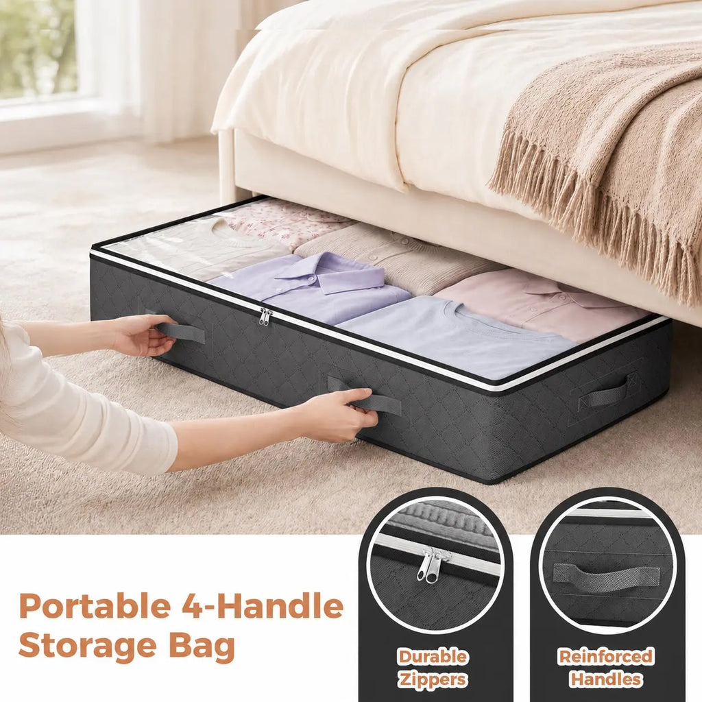 90L Under Bed Storage Containers, Foldable Closet Organizers, Storage Bins, Organizer Bags, Bedding Storage, Space Saving Bags, Fabric Storage Bag for Linen, Blankets, Clothes, Pillows, Wrapping Paper