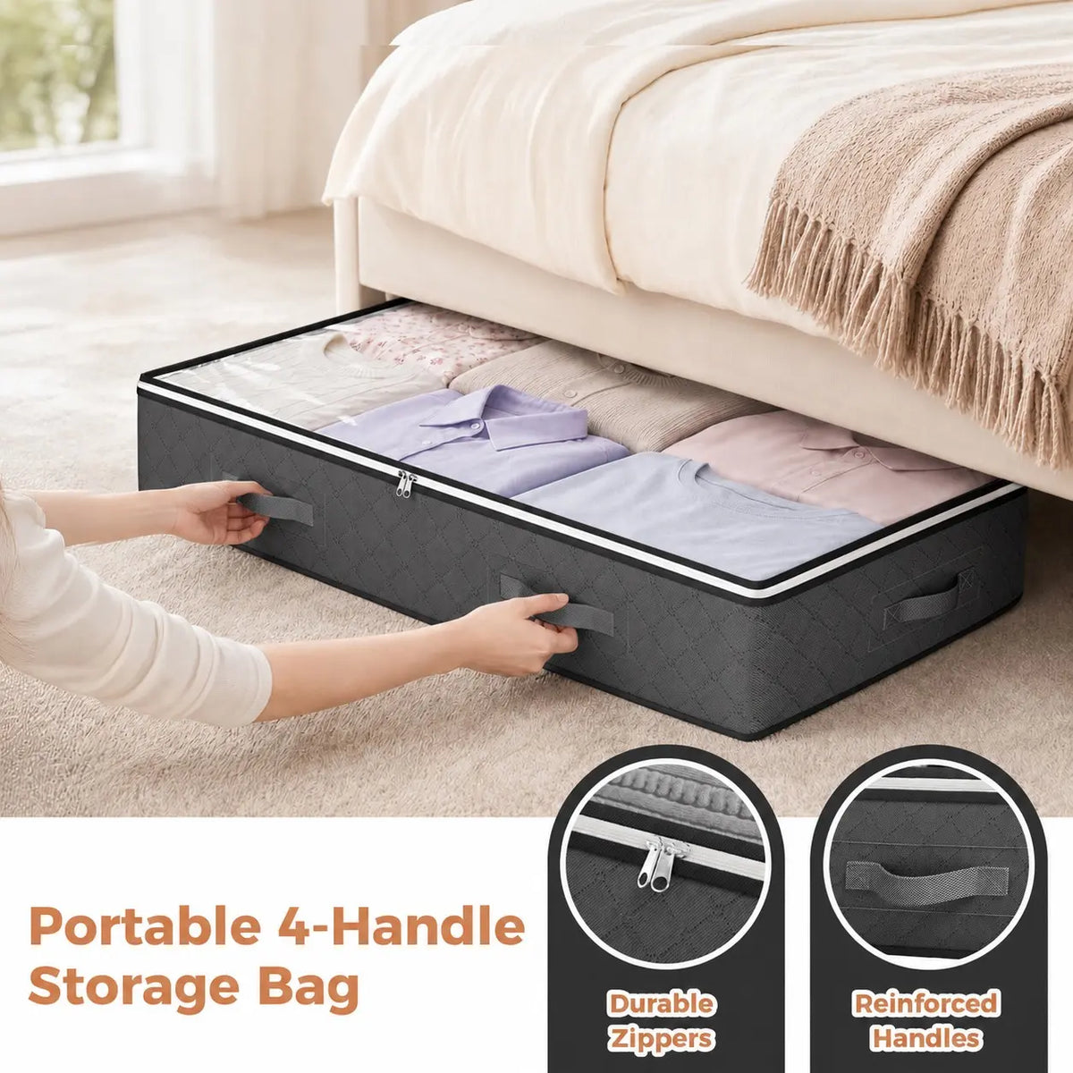 90L Under Bed Storage Containers, Foldable Closet Organizers, Storage Bins, Organizer Bags, Bedding Storage, Space Saving Bags, Fabric Storage Bag for Linen, Blankets, Clothes, Pillows, Wrapping Paper