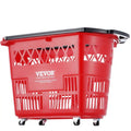 VEVOR 6PCS 39L Plastic Rolling Shopping Baskets with Handles & Wheels, Large Portable Set for Supermarkets, Grocery Shopping, With Wheel