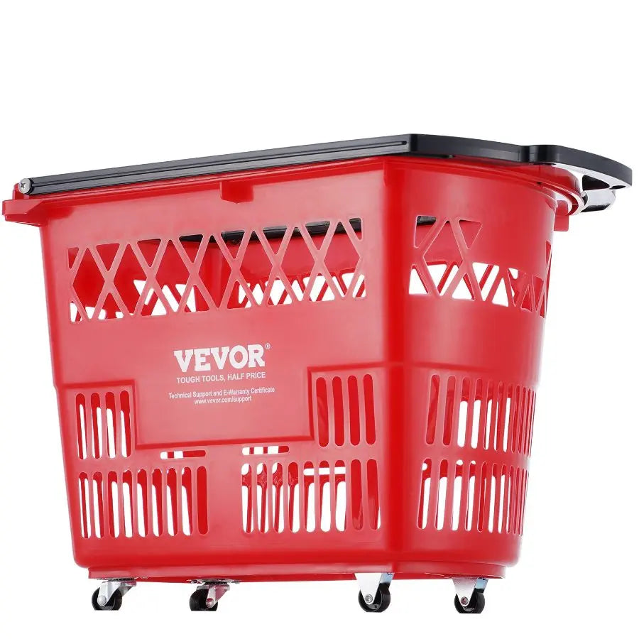 VEVOR 6PCS 39L Plastic Rolling Shopping Baskets with Handles & Wheels, Large Portable Set for Supermarkets, Grocery Shopping, With Wheel