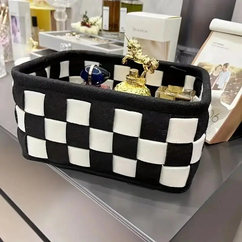 Grid Storage Basket, Felt Storage Basket, Efficient Storage, Household Storage, Desktop Drawer Organizer, Home Organizers, Ideal for Cosmetics Snacks Keys, 1pc/2pc