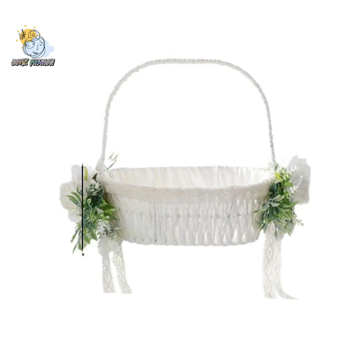 Elegant Wedding Flower Girl Decorative Storage Basket - Elegant Pearl Lace Tassel Design, Tassel Trim, Floral Pattern, Synthetic Material, 2 Sizes, 23.5*21.5cm White with Real Touch Norfolk Pine Garland for Wedding Parties, Sohochic