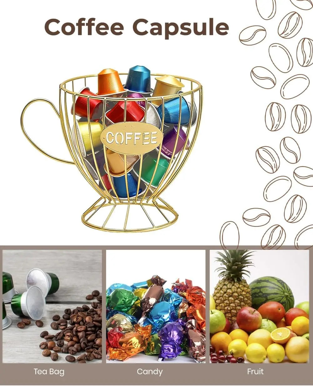 Hollow Smooth Metal Cup-Shape Wire Basket - Kitchen Wire Organizer for Countertop, Drawer & Cabinet Coffee Pod Storage, Farmhouse Coffee Station Decor Gift for Enthusiasts